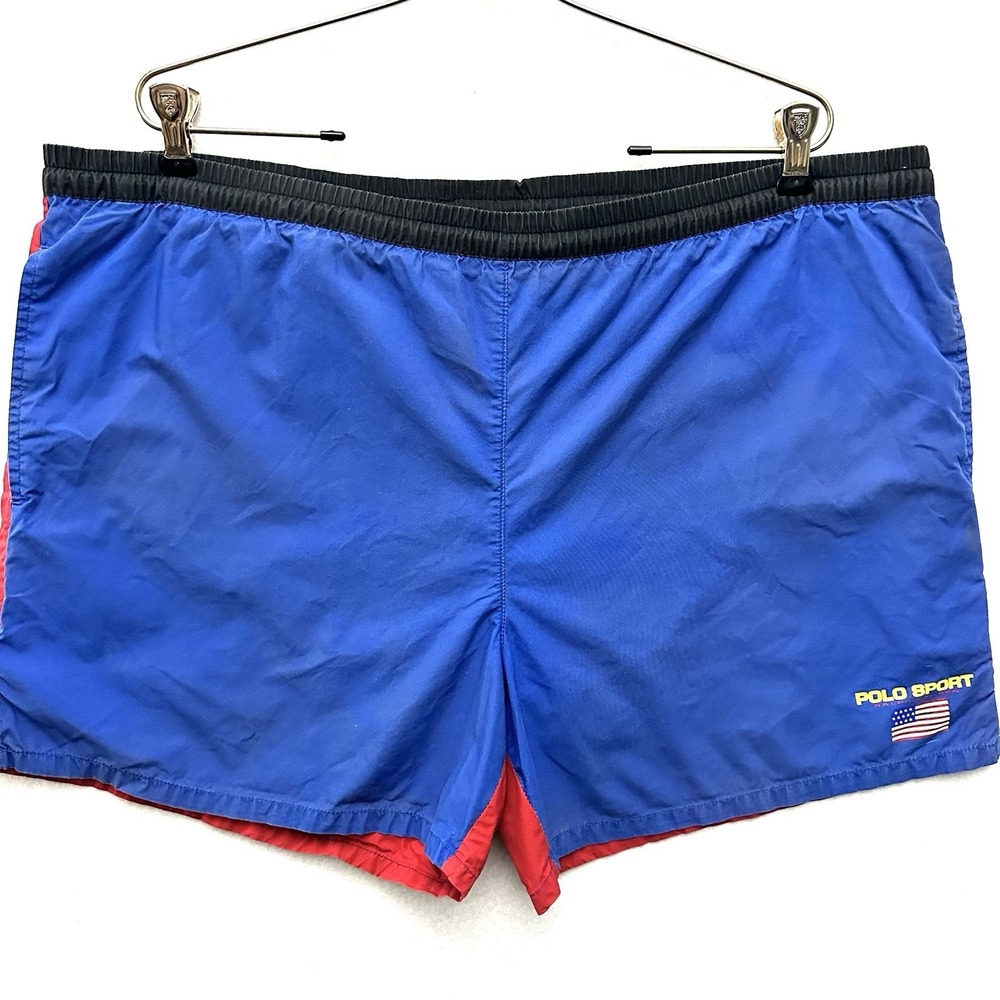 Polo Sport Ralph Lauren L Large‎ Colorblock Logo Red Blue Swim Trunks Lined